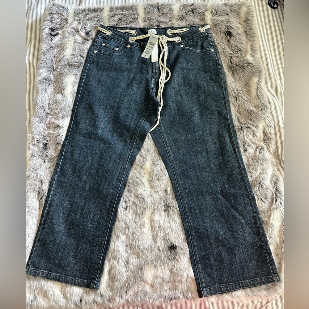 Y2K Cache RHINESTONE belted rope deadstock cropped jeans sz 8
